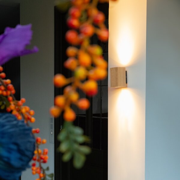 Rustikálna nástenná lampa drevená štvorcová 2-svetlá - Sandy