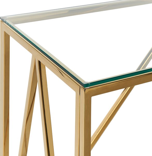 Konzolový stolík zlatý sklenená stolová doska rám z nehrdzavejúcej ocele 120 x 40 cm glamour moderný elegantný dizajn