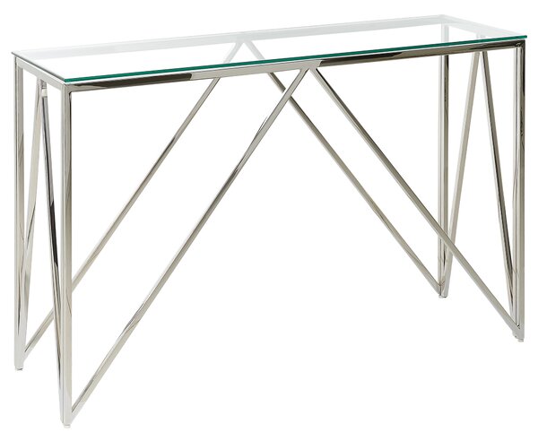 Konzolový stolík strieborný sklenená stolová doska rám z nehrdzavejúcej ocele 120 x 40 cm glamour moderný elegantný dizajn