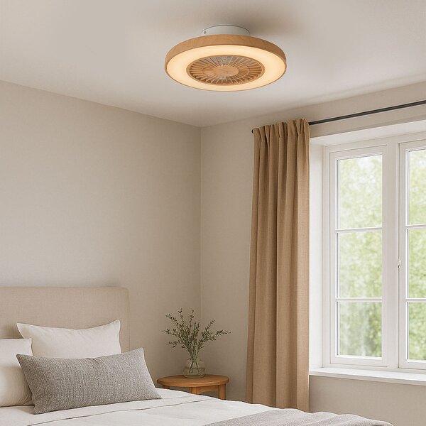 Stropný ventilátor s drevenou potlačou s hviezdnym efektom 60 cm vrátane LED stmievateľného s diaľkovým ovládaním - Climo