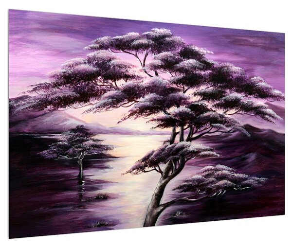Fialový obraz stromu (90x60 cm)