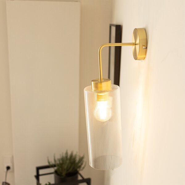 Art Deco nástenná lampa zlatá so sklom - Laura
