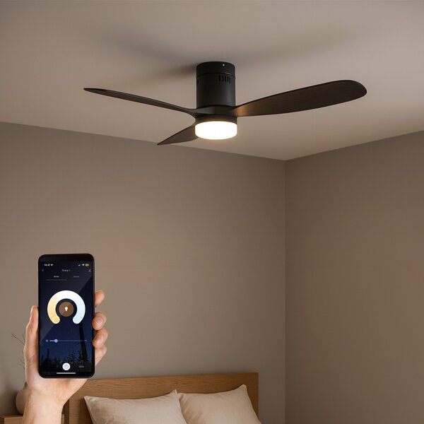 Inteligentný stropný ventilátor čierny 132 cm vrátane LED stmievateľný s diaľkovým ovládaním - Sofia