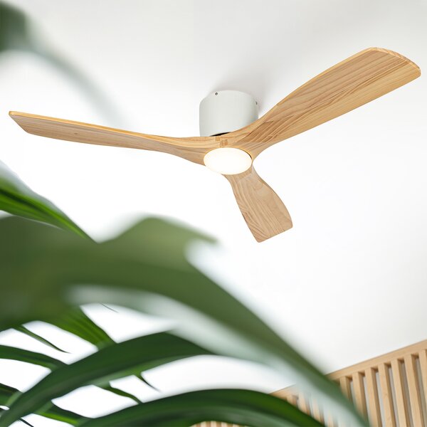 Stropný ventilátor biely s drevom 131,5 cm vrátane LED stmievateľný s diaľkovým ovládaním - Jerri