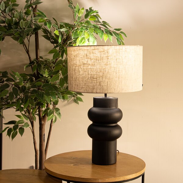 Dizajnová stolná lampa čierna s látkovým tienidlom svetlosivým 35 cm - Alisia