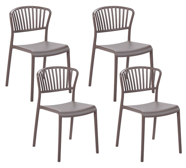 Sada 4 jedálenských stoličiek béžovosivá plastová do interiéru a exteriéru záhradné stohovateľné minimalistické stoličky