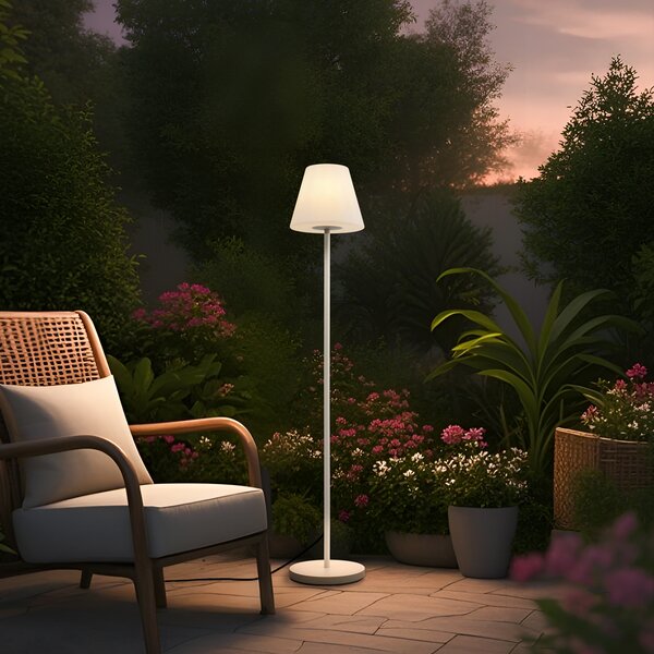 Vonkajšia stojaca lampa béžová s bielym tienidlom IP65 - Virginia