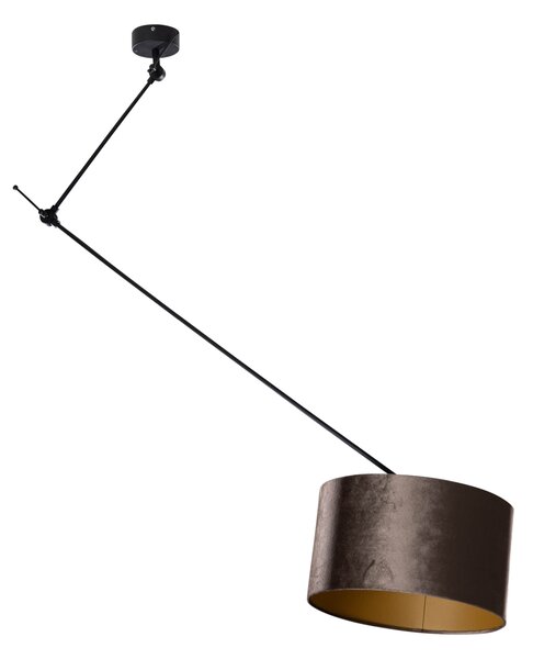 Závesná lampa čierna so zamatovým tienidlom hnedá 35cm - Blitz