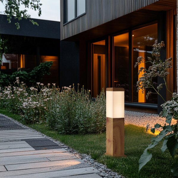 Moderná vonkajšia stojaca lampa oceľová s drevenou potlačou 45cm IP44 - Malois