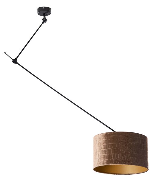 Závesná lampa čierna so zamatovým tienidlom s krokodílím vzorom 35cm - Blitz