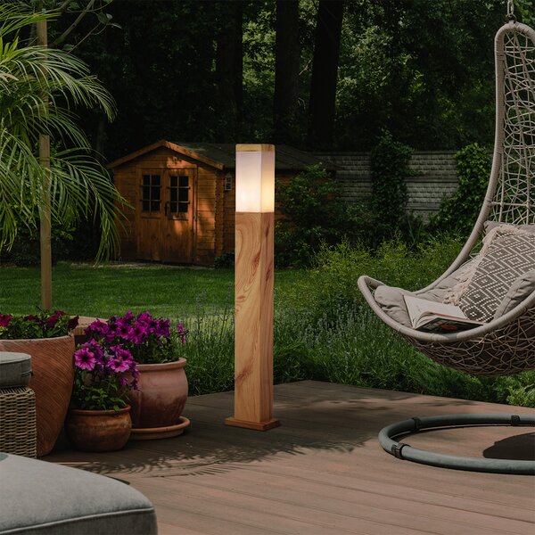 Moderná vonkajšia stojaca lampa oceľová s drevenou potlačou 80 cm IP44 - Malois