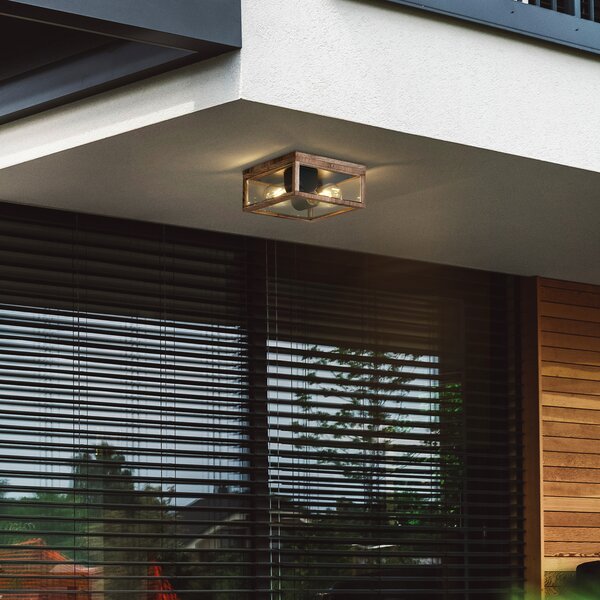 Priemyselné stropné svietidlo s drevenou potlačou IP44 2-Lights - Charlois