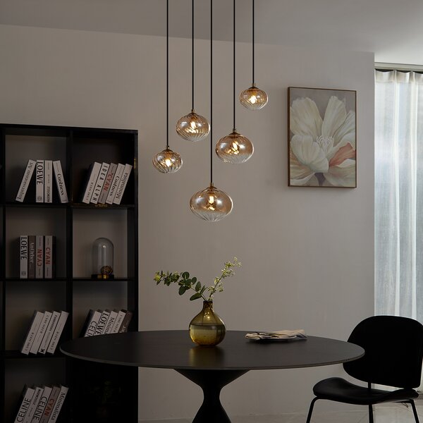 Závesná lampa Art Deco zlatá s jantárovým sklom - Jia