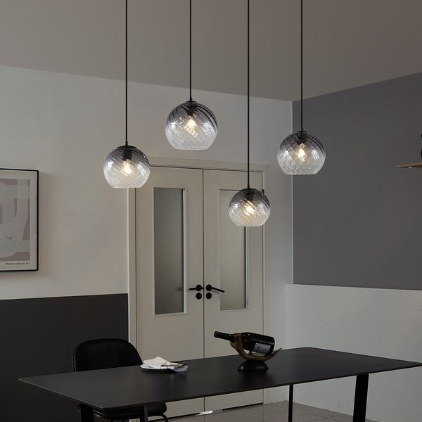 Art Deco závesná lampa čierna s dymovým sklom obdĺžniková 4-svetlá - Bao