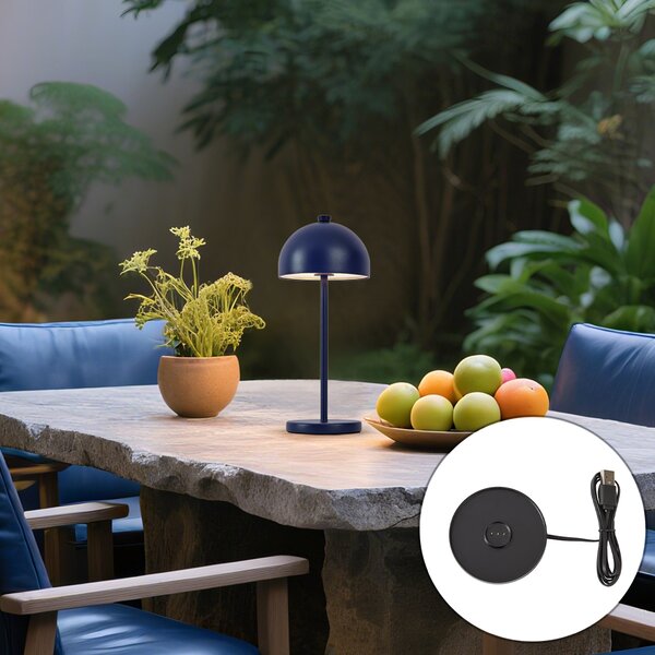 Stolná lampa modrá vrátane LED IP54 Nabíjateľná s nabíjacou stanicou - Squirrel