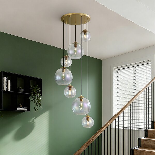 Závesná lampa Art Deco zlatá s dúhovým sklom 7-Lights - Sandra