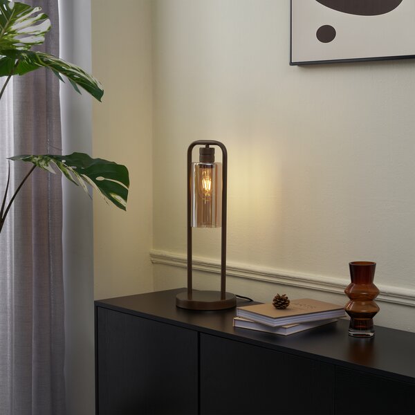 Stolná lampa Hotel Chic tmavý bronz s jantárovým sklom - Stavelot