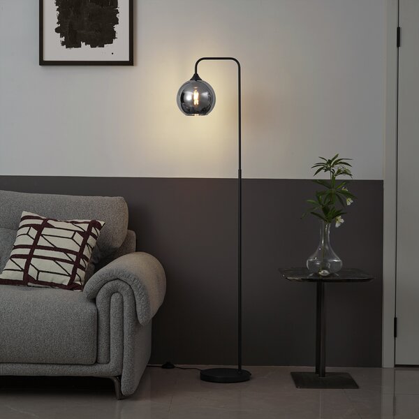 Art Deco stojacia lampa čierna s dymovým sklom - Sandra