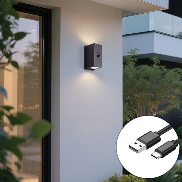 Nástenné svietidlo čierne Lux Sensor Magnetické vrátane LED nabíjateľné - Baleno