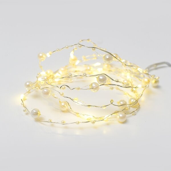ACA Lighting LED dekoračná girlanda - perly 20 LED, teplá biela farba, 2x batéria AA, 200 cm, IP20