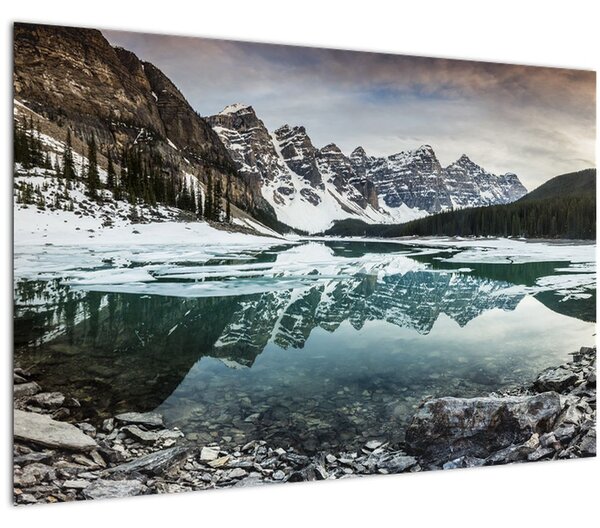 Obraz - jazero v zime (90x60 cm)