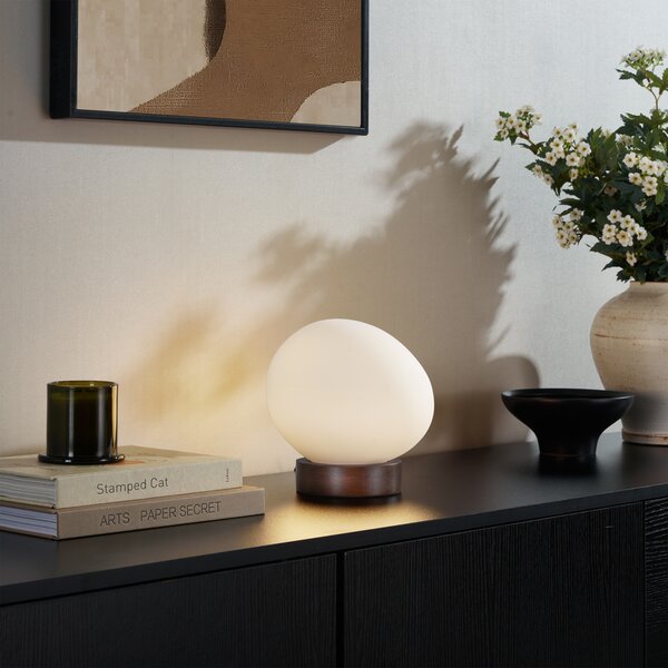 Japandi stolná lampa drevená s opálovým sklom - Sally