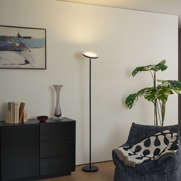 Moderná stojaca lampa čierna vrátane LED stmievateľná RGB s diaľkovým ovládaním - Sjors
