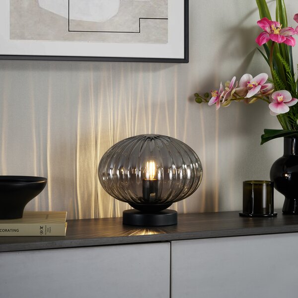 Dizajnová stolná lampa čierna s dymovým sklom - Mochi