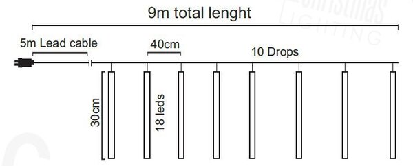 ACA Lighting LED vianočné záves Cencúle, 9m, studená biela, IP44, 180 LED