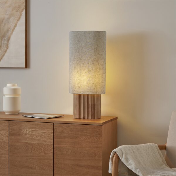 Japandi stojacia lampa drevená s ľanovým tienidlom 70 cm - Lamel