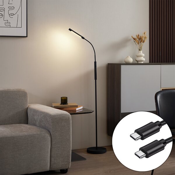 Moderná stojaca lampa čierna vrátane LED 3-stupňové stmievanie nabíjateľná - Statler