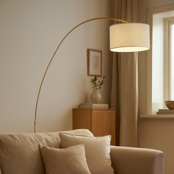 Moderná oblúková lampa béžová s teddy tienidlom - Vinossa