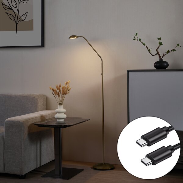 Moderná stojaca lampa mosadzná vrátane LED 3-stupňové stmievanie nabíjateľná - Waldorf