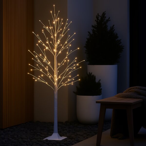Vianočná stojaca lampa biely strom 120 cm vrátane LED s časovačom IP44 - Ki