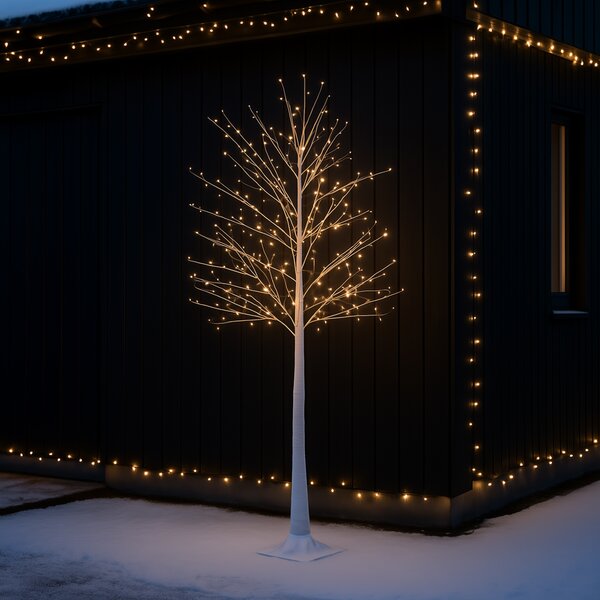 Vianočná stojaca lampa biely strom 180 cm vrátane LED s časovačom IP44 - Ki