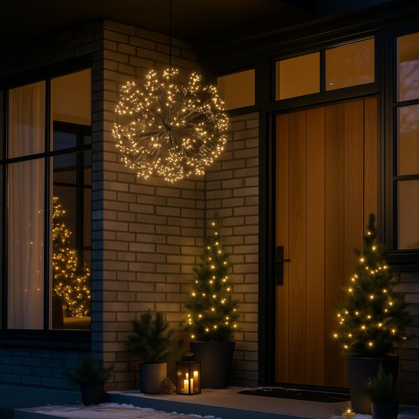 Vianočná závesná lampa guľa čierna 60 cm vrátane LED s časovačom IP44 - Nobu