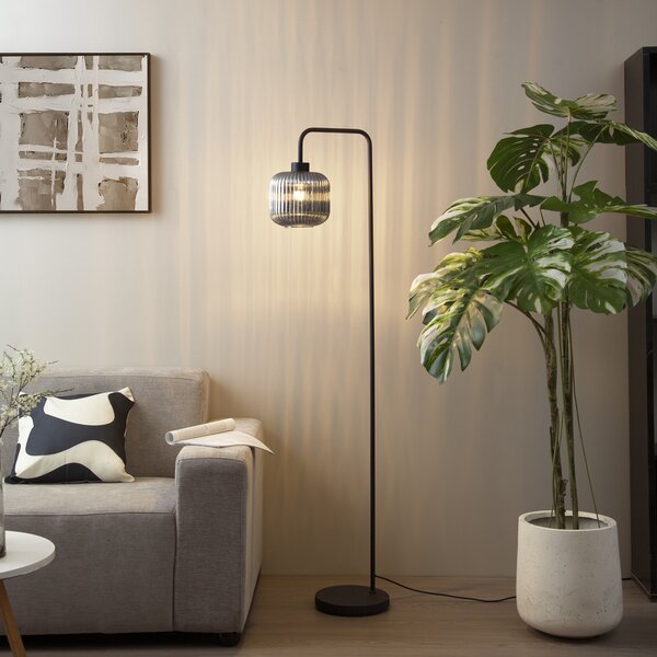 Dizajnová stojaca lampa čierna s dymovým sklom - Ana