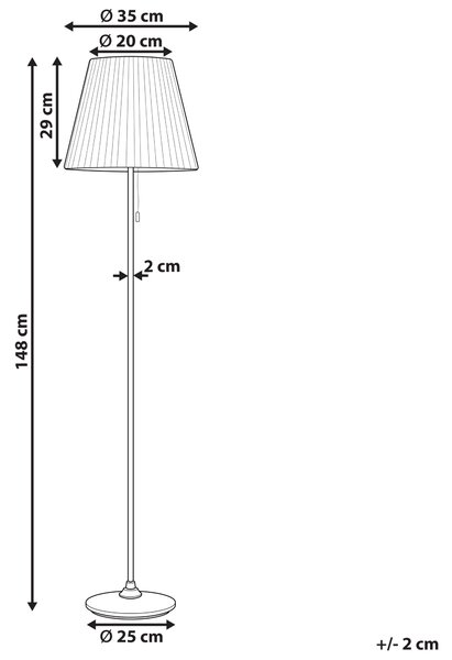Stojaca lampa biela mosadzná kovová s polyesterovým tienidlom 148 cm retro dizajn obývacia izba spálňa