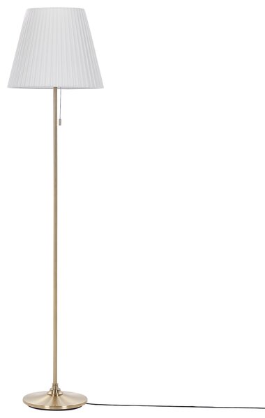 Stojaca lampa biela mosadzná kovová s polyesterovým tienidlom 148 cm retro dizajn obývacia izba spálňa