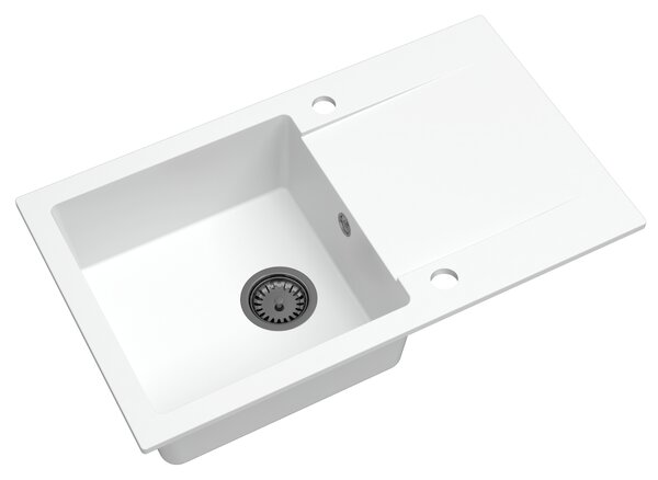 Sink Quality Ferrum, kuchynský granitový drez 770x450x190 mm + čierny sifón, biela, SKQ-FER.W.1KDO.XB