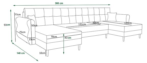 Rozkladacia sedacia súprava do U SILVIANO 300x140 cm, horčicová + 2 vankúšiky ZDARMA
