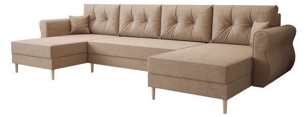Rozkladacia sedacia súprava do U SILVIANO 300x140 cm, béžová + 2 vankúšiky ZDARMA
