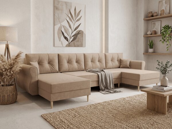 Rozkladacia sedacia súprava do U SILVIANO 300x140 cm, béžová + 2 vankúšiky ZDARMA