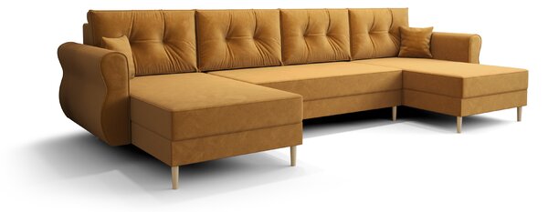 Rozkladacia sedacia súprava do U SILVIANO 300x140 cm, horčicová + 2 vankúšiky ZDARMA