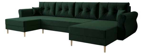 Rozkladacia sedacia súprava do U SILVIANO 300x140 cm, tmavozelená + 2 vankúšiky ZDARMA