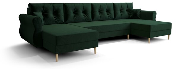 Rozkladacia sedacia súprava do U SILVIANO 300x140 cm, tmavozelená + 2 vankúšiky ZDARMA