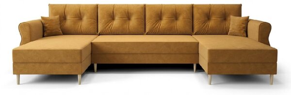Rozkladacia sedacia súprava do U SILVIANO 300x140 cm, horčicová + 2 vankúšiky ZDARMA