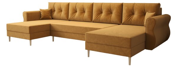 Rozkladacia sedacia súprava do U SILVIANO 300x140 cm, horčicová + 2 vankúšiky ZDARMA