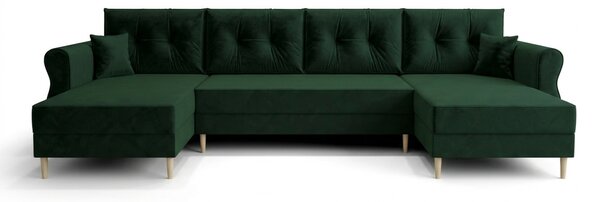 Rozkladacia sedacia súprava do U SILVIANO 300x140 cm, tmavozelená + 2 vankúšiky ZDARMA