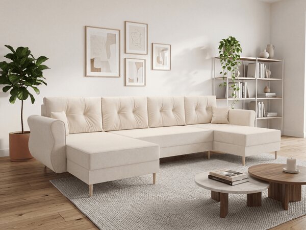 Rozkladacia sedacia súprava do U SILVIANO 300x140 cm, krémová + 2 vankúšiky ZDARMA